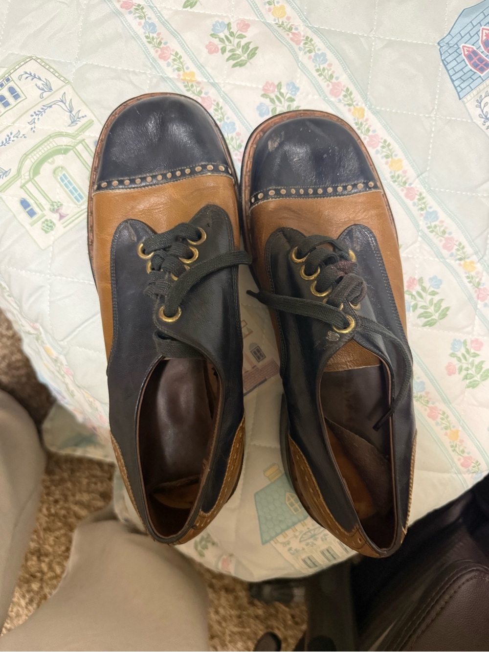 Men's Two-Tone Brown and Black Leather Derby Shoes